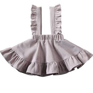 Toddler Girl Gray Velvet Ruffled Suspender Skirt Size 2-3T